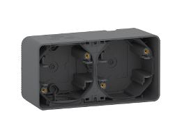 Schneider Electric Mureva Styl Grey PP (Polypropylene), SEBS Back Box, NF, IP55, Surface Mount, 2 Gangs 54 mm 76mm 54 mm