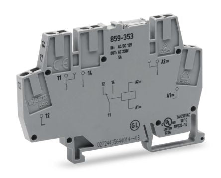 WAGO 859 Series Interface Relay, DIN Rail, 24V ac/dc Coil, SPDT, 8mA