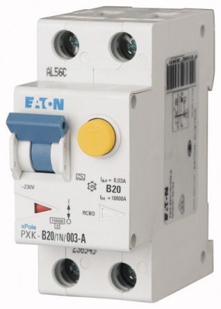 Eaton Residual Current Circuit Breaker with Overload Protection, 20A Current Rating, 1-Pole, 30 mA Trip Sensitivity,