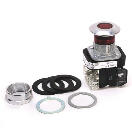 Allen Bradley 800T Series Illuminated Push Button Switch, Maintained, Panel, 30 mm Cutout, SPDT, Red LED, IP65, IP66,