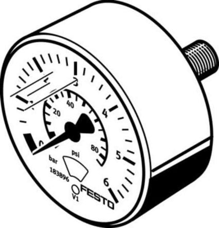 Festo 1/8 in R Threaded Pressure Gauge, 23 mm, 6 bar