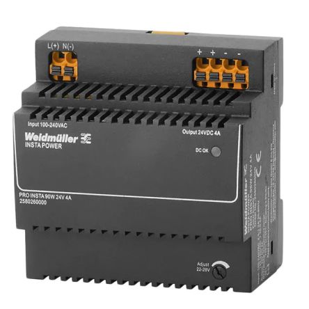 Weidmüller PRO INSTA Switched Mode DIN Rail Power Supply 370 V dc, 264V ac AC/DC Input 24V dc, 4 A Output DC 96 W