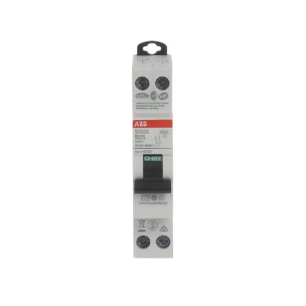 ABB S200C S200C Miniature Circuit Breaker, 2-Pole, 25A, Type C, 415V ac AC, 6 kA Breaking Capacity