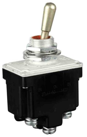 Honeywell Toggle Switch, Bushing Mount, Latching, DPDT, Screw Terminal, 28 V dc, 125 V ac