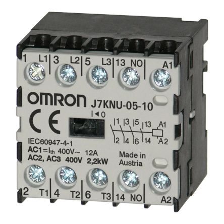 Omron J7KNU Contactor, 24V Coil, 3-Pole, 12 A, 2.2 kW, 1 NO