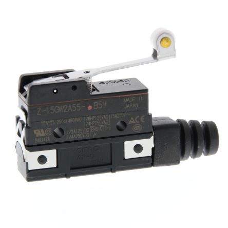 Omron Z Series Hinge Roller Lever Limit Switch, SPDT, IP62, Plastic Housing, 500V ac, 15A