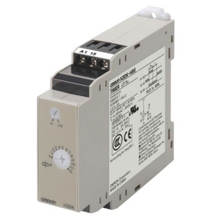 Omron H3DK Series DIN Rail Timer Relay, 240 V ac 240V ac, 0.1 to 12 s, 1-Function, SPDT Switch Configuration