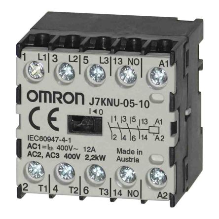 Omron J7KNU Contactor, 110V ac Coil, 3-Pole, 5 A, 2.2 kW, 1 NO/3 NC