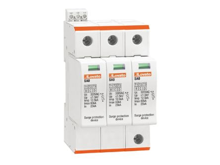 Lovato 3 Phase Surge Protector, 60 kA, 1.5 kV, DIN Rail