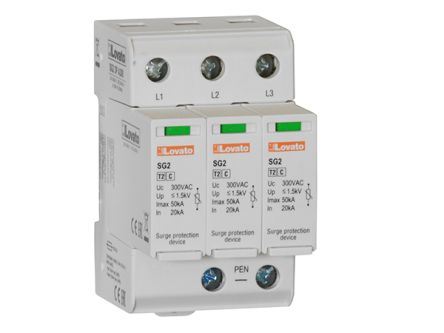 Lovato 3 Phase Surge Protector, 50 kA, 1.5 kV, DIN Rail