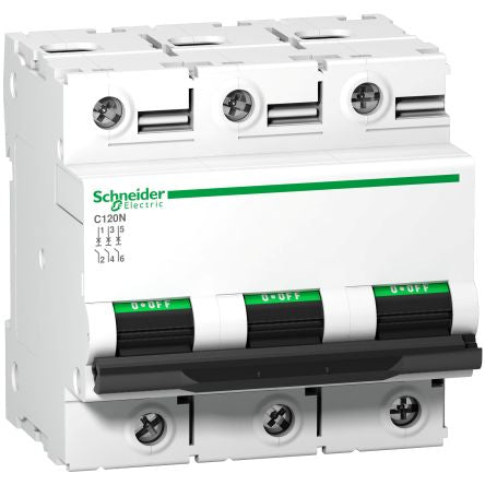 Schneider Electric Acti9 Acti9 C120 Miniature Circuit Breaker, 3-Pole, 125A, Type B, 375 V dc DC, 10000 A Breaking