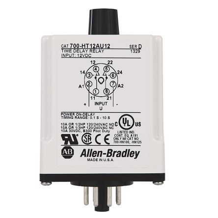 Allen Bradley 700-HT Series Socket Timer Relay, 2-Contact, 24 V dc 24V ac, 1-Function, DPDT Switch Configuration