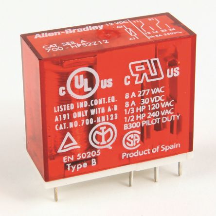 Allen Bradley Power Relay, 12V dc Coil, 8A Switching Current, DPDT