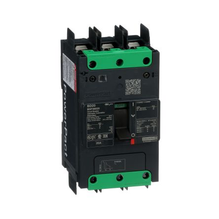 Schneider Electric PowerPact PowerPact Miniature Circuit Breaker, 3-Pole, 20A, Type D, 525V ac AC, 250 V dc DC, 14 kA