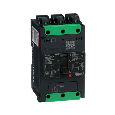 Schneider Electric, PowerPact, PowerPacT Molded Case Circuit Breaker 3-Pole 50A, Breaking Capacity 65 kA, DIN Rail,