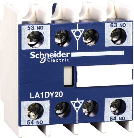 Schneider Electric Auxiliary Contact Block, 2 Contact, 2 NO, TeSyS CA, Front, 0.1 A, 125V, LA1DY20