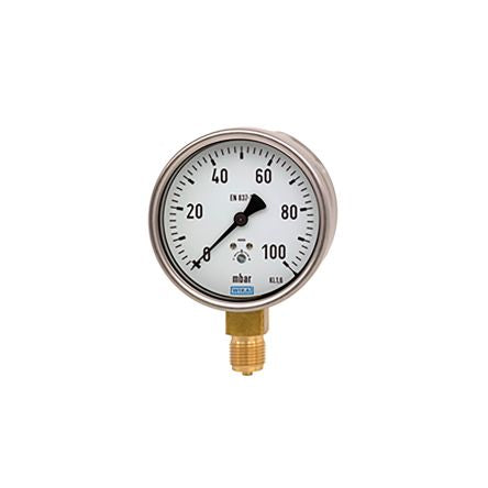 WIKA 1/2 in NPT Threaded Pressure Gauge, 100 mm, 0.025 bar
