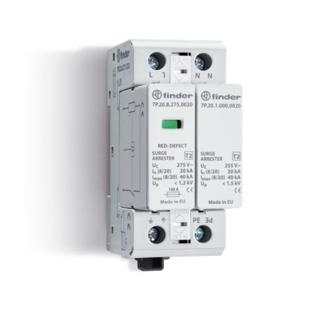 Finder 1 Phase Surge Arrester, 40 kA, 1.5 kV, DIN Rail