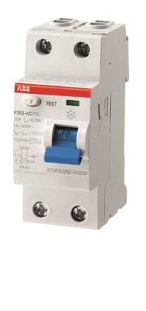 ABB F200 Series Residual Current Circuit Breaker, 80A, 2-Pole, 100 mA, Type A, 0.1 A 230V ac