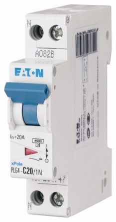 Eaton Plexo PLG4 Miniature Circuit Breaker, 1-Pole, 20A, Type B, 230V ac AC, 4.5 kA Breaking Capacity