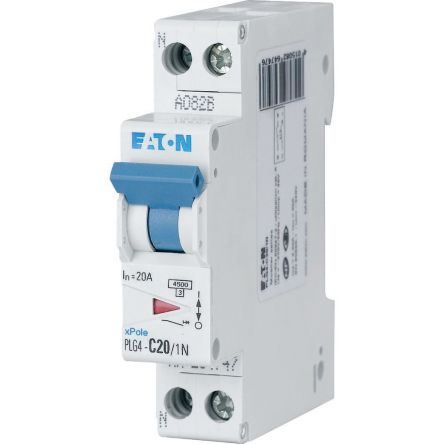 Eaton Plexo PLG4 Miniature Circuit Breaker, 1-Pole, 20A, Type C, 230V ac AC, 4.5 kA Breaking Capacity