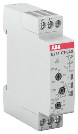 ABB DIN Rail Timer Relay, 2-Contact, 24 to 240 V ac 24V ac, 240 V ac, 0.05 to 600 s, 1-Function, DPST Switch
