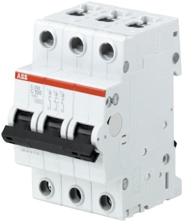ABB System Pro M Compact S200 Miniature Circuit Breaker, 3-Pole, 100A, Type B, 440V ac AC, 6 kA Breaking Capacity