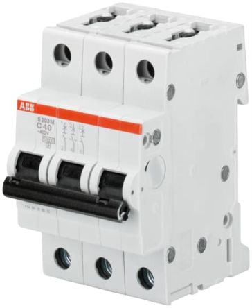 ABB System Pro M Compact S200M Miniature Circuit Breaker, 3-Pole, 6A, Type D, 440V ac AC, 15 kA Breaking Capacity