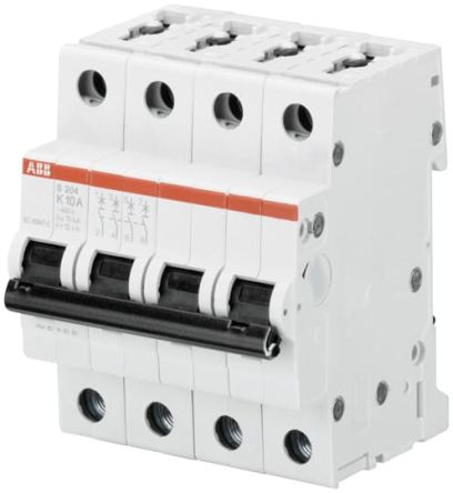 ABB System Pro M Compact S200 Miniature Circuit Breaker, 4-Pole, 1A, Type K, 440V ac AC, 6 kA Breaking Capacity