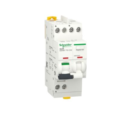 Schneider Electric Residual Current Circuit Breaker with Overload Protection, 25A Current Rating, 1-Pole, 30 mA Trip