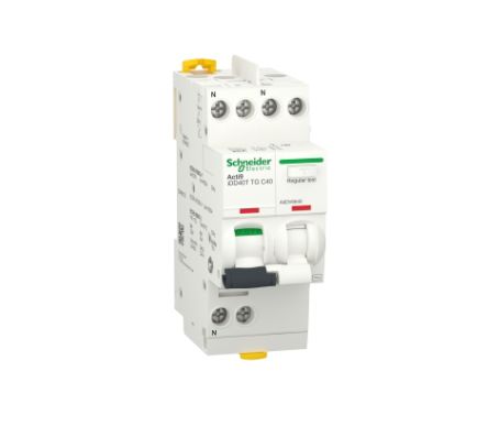 Schneider Electric Residual Current Circuit Breaker with Overload Protection, 40A Current Rating, 1-Pole, 300 mA Trip