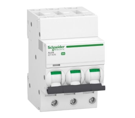 Schneider Electric Acti9 Acti9 iDT40 Miniature Circuit Breaker, 3-Pole, 25A, Type C, 6000 A Breaking Capacity