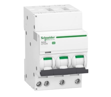 Schneider Electric Acti9 Acti9 iDT40 XA Miniature Circuit Breaker, 3-Pole, 25A, Type C, 400V ac AC, 6000 A Breaking