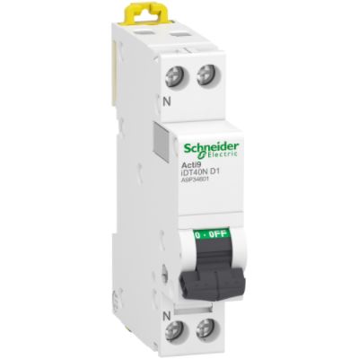 Schneider Electric Acti9 Acti9 iDT40 Miniature Circuit Breaker, 1-Pole, 1A, Type D, 6000 A Breaking Capacity
