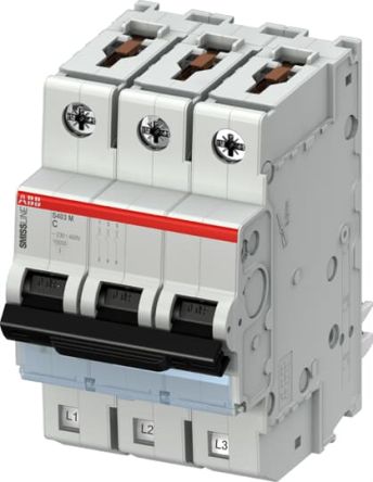 ABB SMISSLINE TP S403M-C1.6 Miniature Circuit Breaker, 3-Pole, 1.6A, Type C, 415V ac AC, 10 kA Breaking Capacity