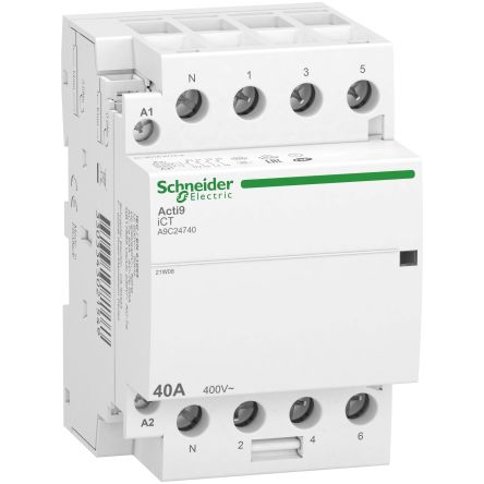 Schneider Electric Acti9 iDT40 Contactor, 240V ac Coil, 4-Pole, 40 A 240V ac, 4 NO, 690V