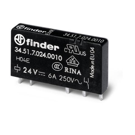 Finder PCB Relay, 5V dc Coil, 6A Switching Current, SPDT