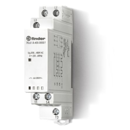 Finder Monitoring Relay, 3 Phase, SPDT