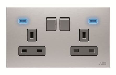 ABB Light Grey 2 Gang Plug Socket, 13A Outdoor, BS