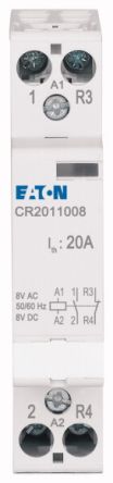 Eaton CR Installation Contactor, 8V ac/dc Coil, 20 A, 1 NO/1 NC