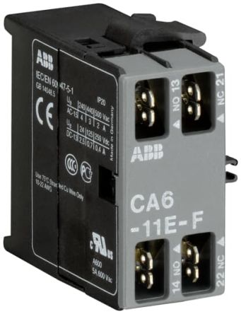 ABB Auxiliary Contact, 2 Contact, 1 NO/1 NC, CA6, Surface, 6 A, 250 V dc, 690V ac, GJL1201318R0002