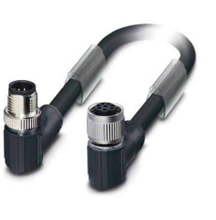 Phoenix Contact Male 6 way M12, Right Angle to Female 6 way M12 Bus Cable, 2 m