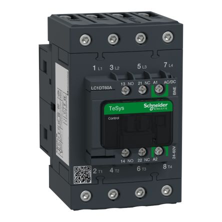 Schneider Electric TeSyS D Contactor, 24V ac/dc, 60 V ac/dc Coil, 4-Pole, 66 A 24V ac/dc, 60 V ac/dc, 1 NO/1 NC, 690V