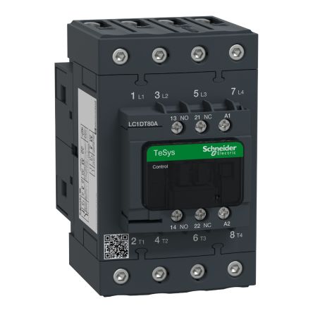 Schneider Electric TeSyS D Contactor, 380V ac Coil, 4-Pole, 80 A 380V, 1 NO/1 NC, 440V