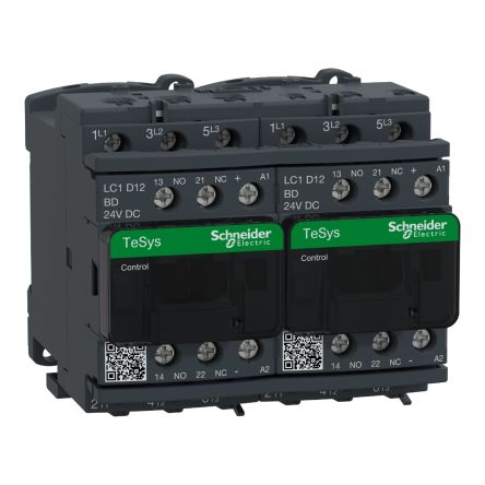 Schneider Electric TeSyS D Reversing Contactor, 24V dc Coil, 3-Pole, 12 A 24V, 1 NO/1 NC, 300 V dc, 690V ac
