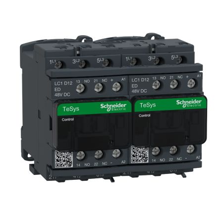 Schneider Electric TeSyS D Reversing Contactor, 48V Coil, 3-Pole, 12 A, 5 kW 48V, 1 NO/1 NC, 690V