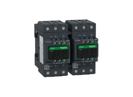 Schneider Electric TeSyS D Reversing Contactor, 130V ac/dc, 48 V ac/dc Coil, 3-Pole, 40 A, 22 kW 130V, 1 NO/1 NC, 440V