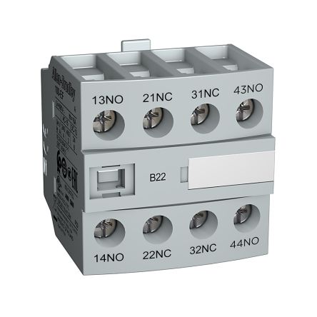 Allen Bradley Auxiliary Contact Block, 4 Contact, 2 NC/2 NO, 100-E Contactors, Front, 100-EFA22