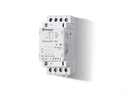 Finder 22 Contactor Relay, 24V ac/dc Coil, 4-Pole, 25 A, 4 kW, 4 NO, 250V ac, 440 V ac