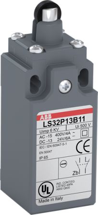 ABB LS30P13B11 Series Roller Plunger Limit Switch, 1 NO/1 NC, IP65, Fibreglass Plastic Housing, 380V ac, 415 V ac, 10A